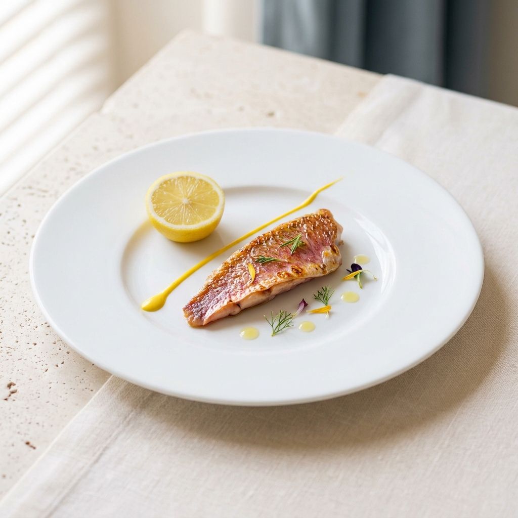 Lomo de salmonete marcado con hierbas y limón